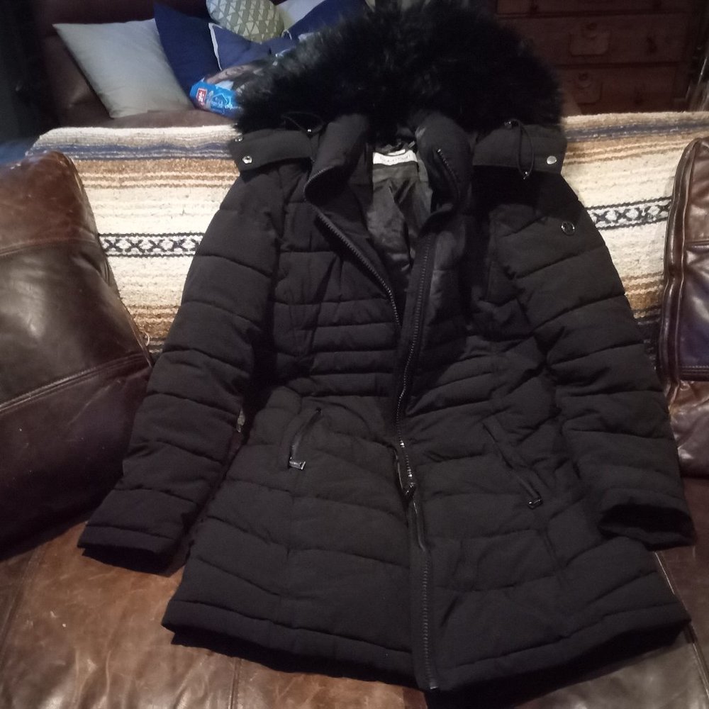 Calvin Klein 3/4 coat with fur lined hood